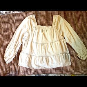 Square-neck Tiered Ecru-Wash Swing Top for Women